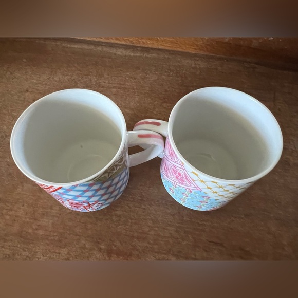 Set of 10 Patchwork Quilt Mugs Cups.  1970s.  Stackable. - Picture 5 of 8